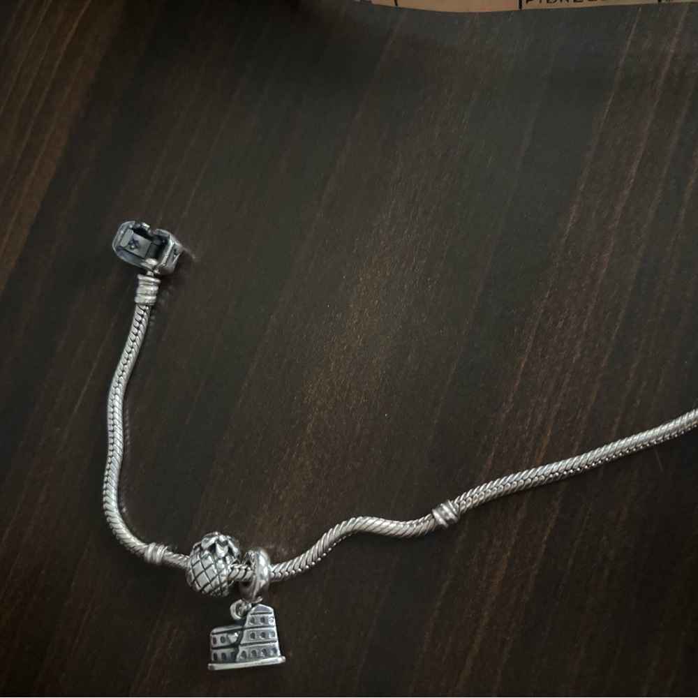 Silver Pandora Bracelet with 3 Charms - Picture 4 of 5